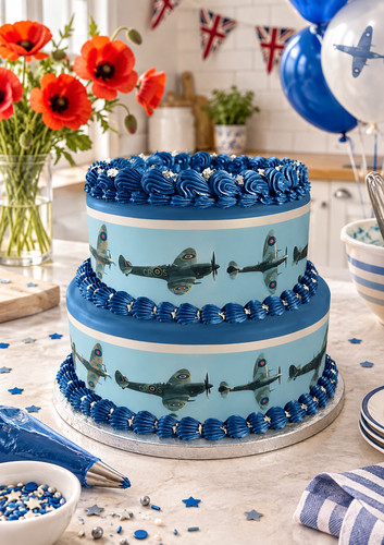 Cake border spitfire aeroplane - cake,