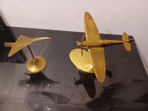 Two brass aeroplane models - two,